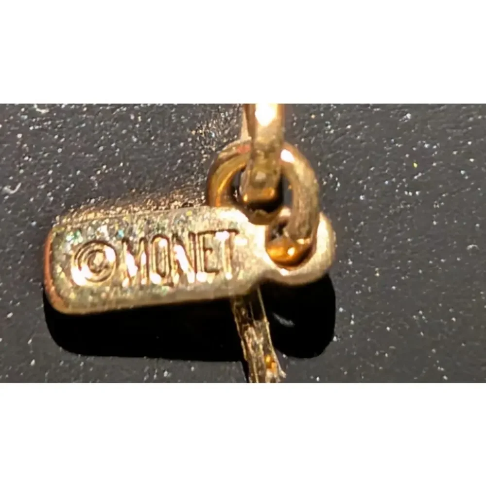 Monet Signed Necklace With Gold Tone & Blue Glass Beads
